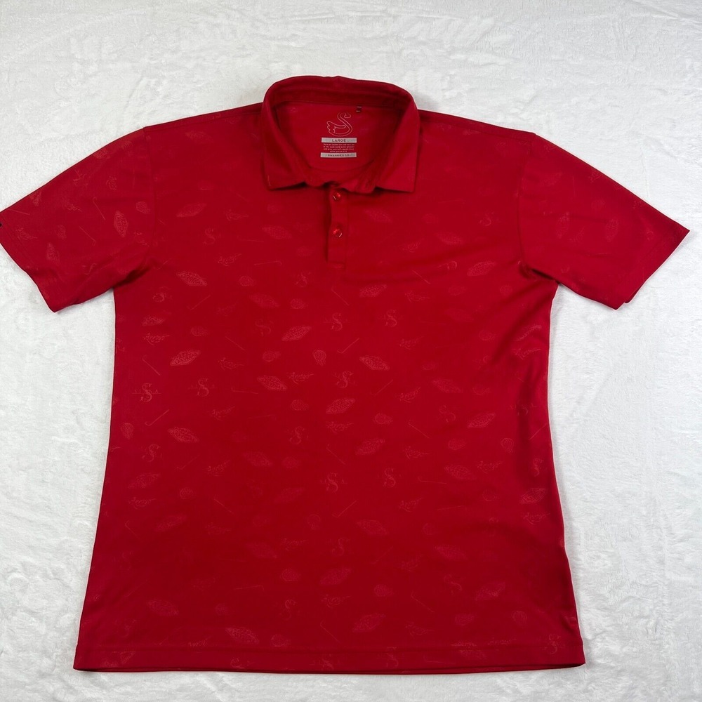 Swannies Men's Red Allover Las Vegas Sign Performance Polo Shirt XL Geometric